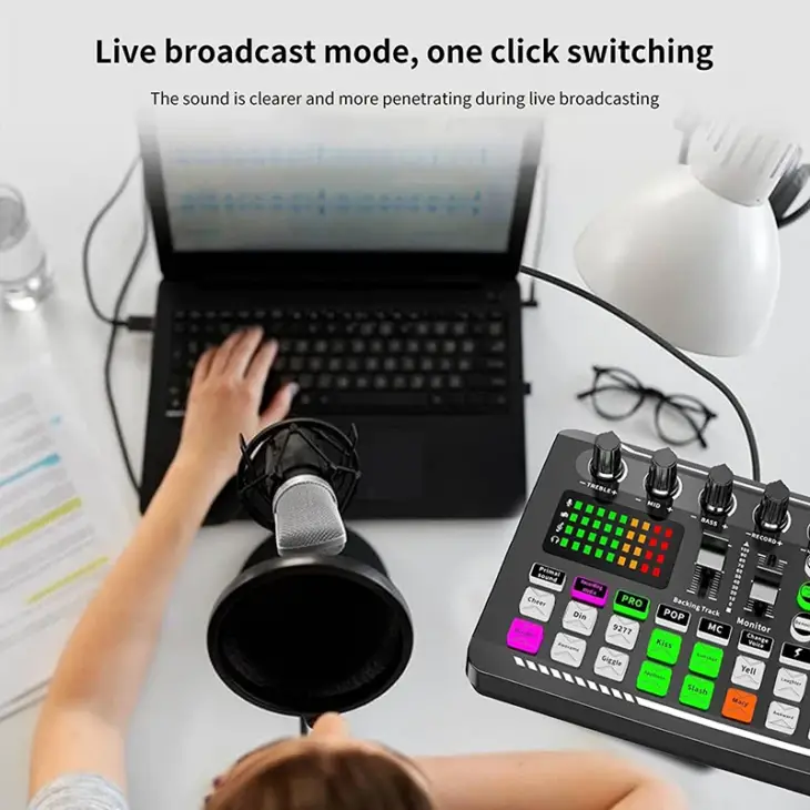 Scheda Audio Live e Interfaccia Audio con Effetti Mixer DJ e Cambia Voce, Mixer Audio Stereo Bluetooth, per Streaming su YouTube. - Immagine di 5