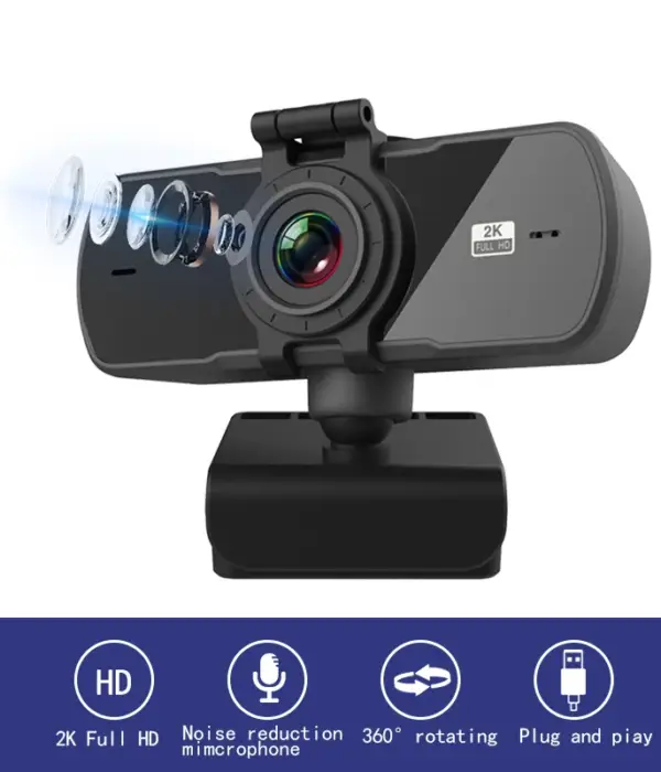 Webcam 2K Full HD 1080P, fotocamera con autofocus e microfono, webcam USB per PC, computer, Mac, laptop, desktop, per YouTube e streaming