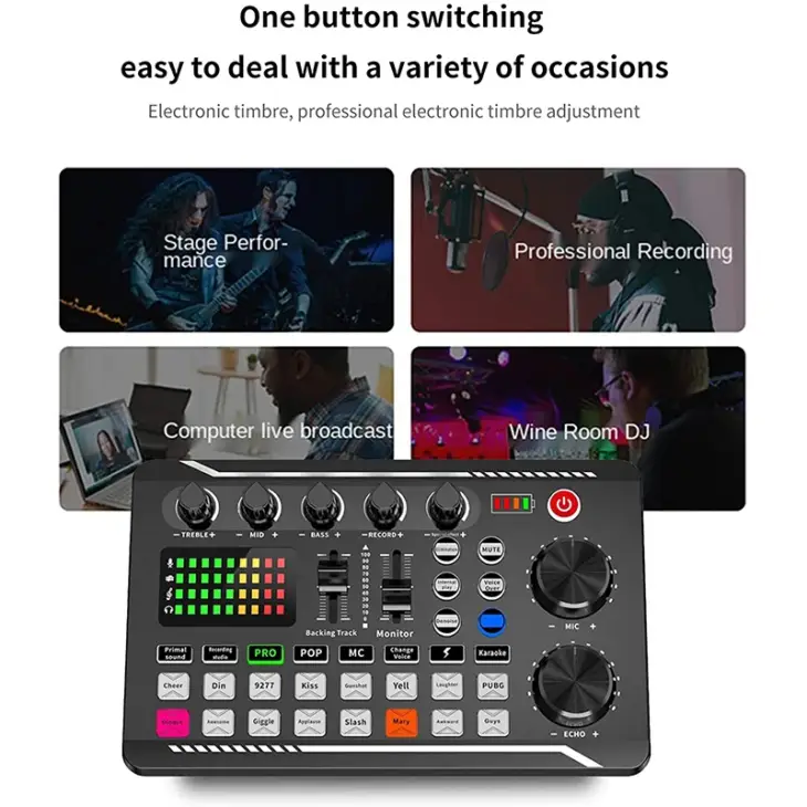 Scheda Audio Live e Interfaccia Audio con Effetti Mixer DJ e Cambia Voce, Mixer Audio Stereo Bluetooth, per Streaming su YouTube. - Immagine di 4