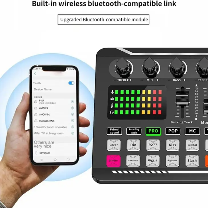 Scheda Audio Live e Interfaccia Audio con Effetti Mixer DJ e Cambia Voce, Mixer Audio Stereo Bluetooth, per Streaming su YouTube. - Immagine di 2