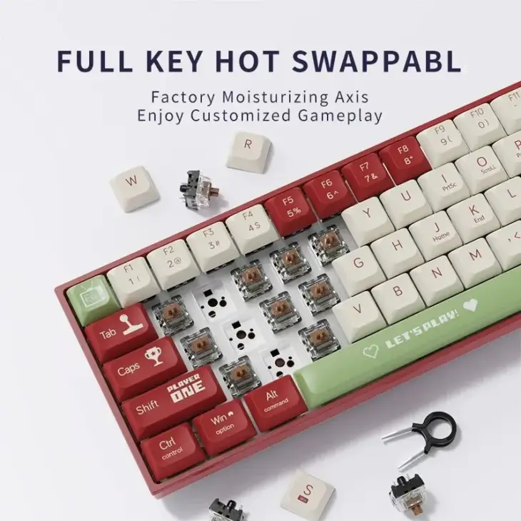 Tastiera meccanica AJAZZ AK680 da gaming, cablata, compatta, per laptop, con tasti a scatto Tea o Red, 68 tasti - Immagine di 4