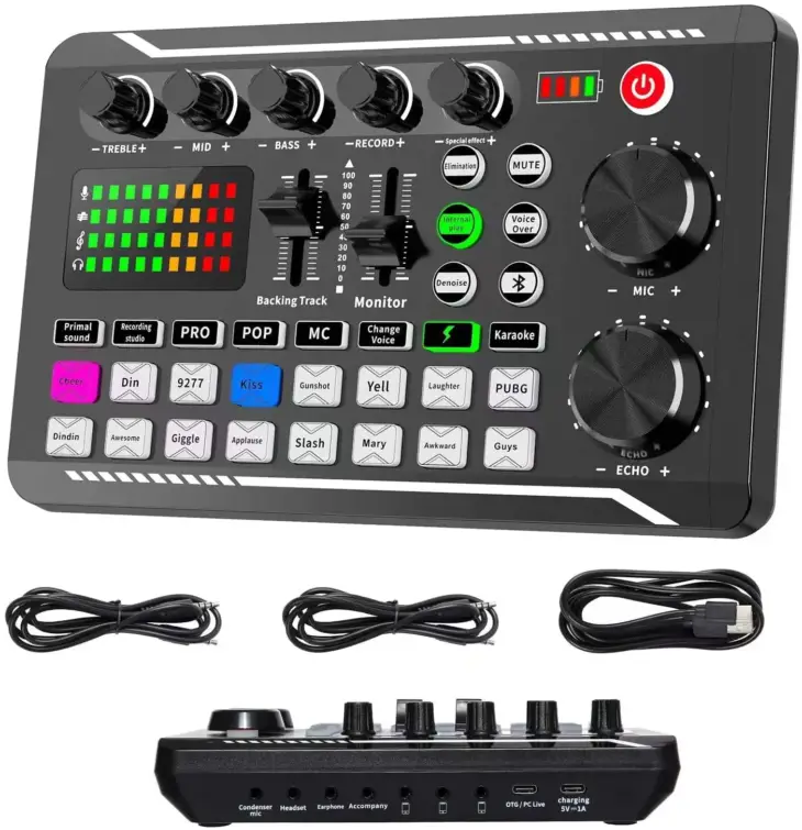 Scheda Audio Live e Interfaccia Audio con Effetti Mixer DJ e Cambia Voce, Mixer Audio Stereo Bluetooth, per Streaming su YouTube.