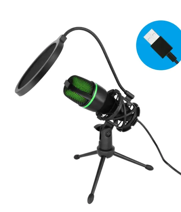 Microfono a condensatore USB professionale per PC, laptop, streaming, videogiochi, YouTube, podcast e voci