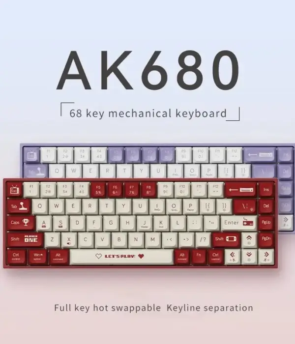 Tastiera meccanica AJAZZ AK680 da gaming, cablata, compatta, per laptop, con tasti a scatto Tea o Red, 68 tasti