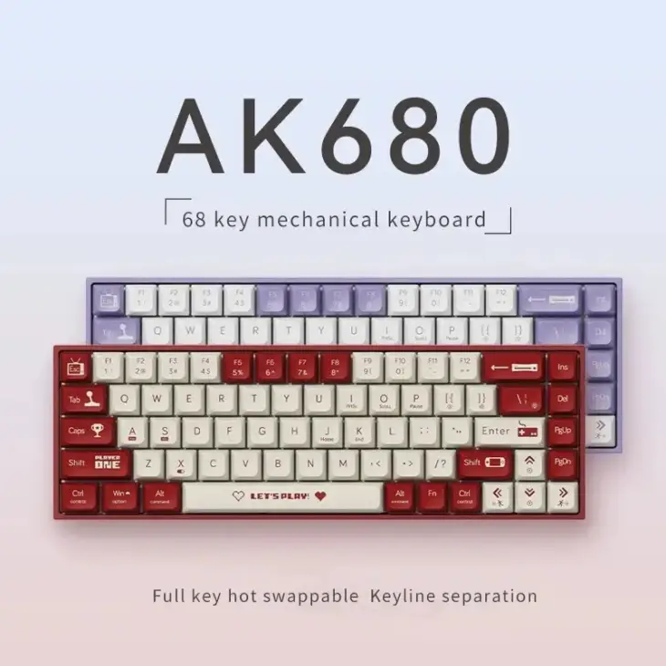 Tastiera meccanica AJAZZ AK680 da gaming, cablata, compatta, per laptop, con tasti a scatto Tea o Red, 68 tasti